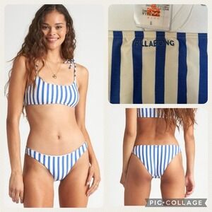 Billabong Blue By U Tropic  Striped‎ Bikini Bottoms - Blue/ White, Size Large